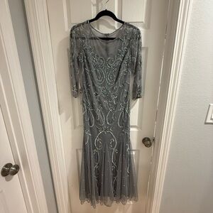 Pale blueish gray sequined gown, formal dress